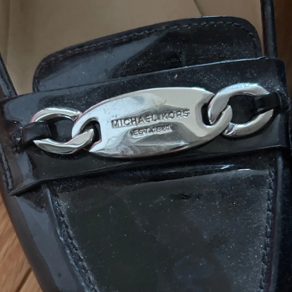 MICHAEL Michael Kors Black Patent Loafers with Silver Hardware - Picture 2 of 9